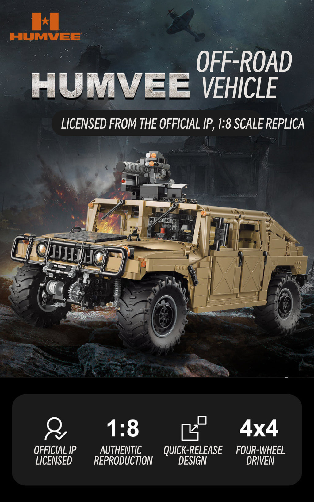 Humvee military off-road vehicle-1:8 scale