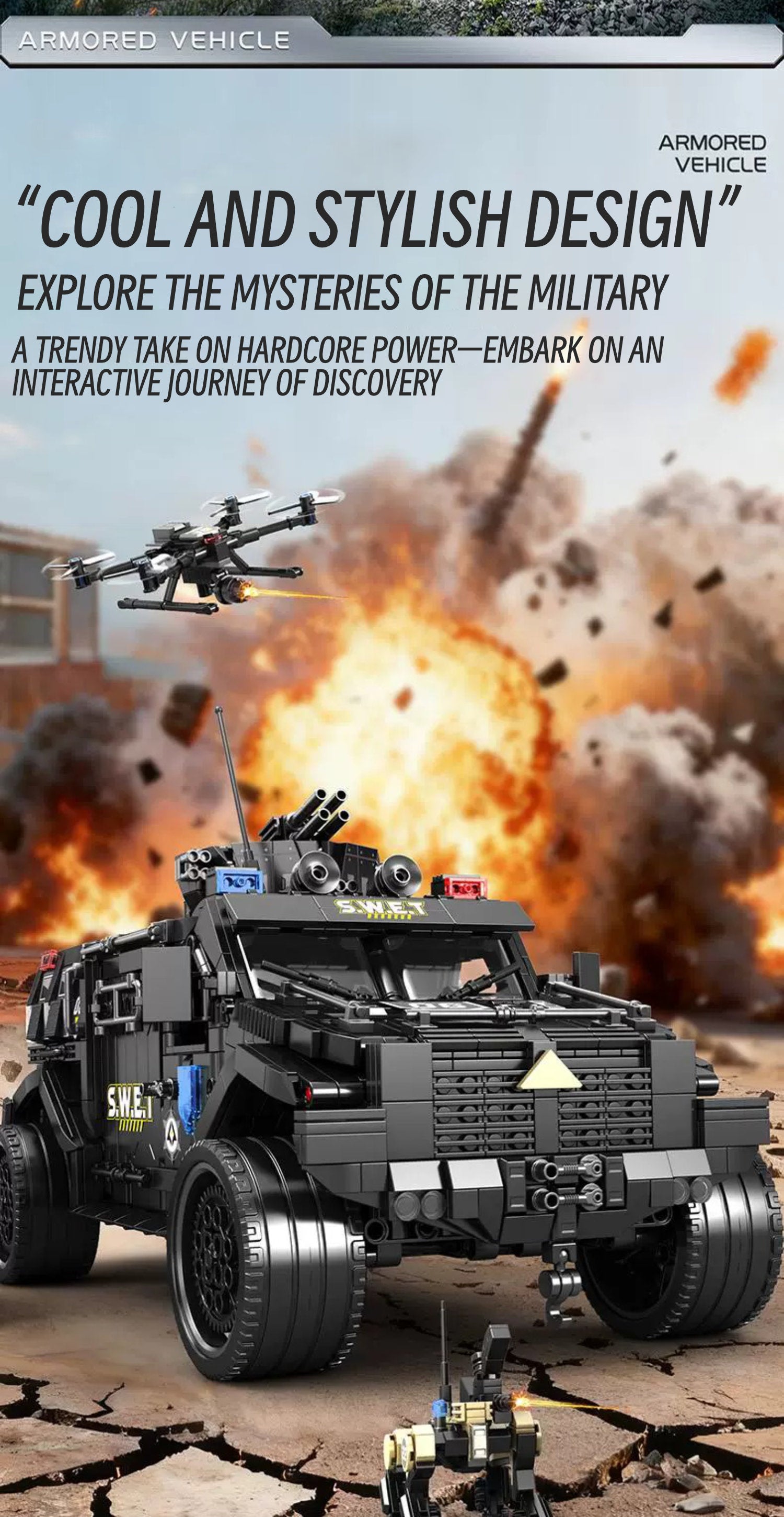 Heavy armored Jeep with a drone& mechnical dog