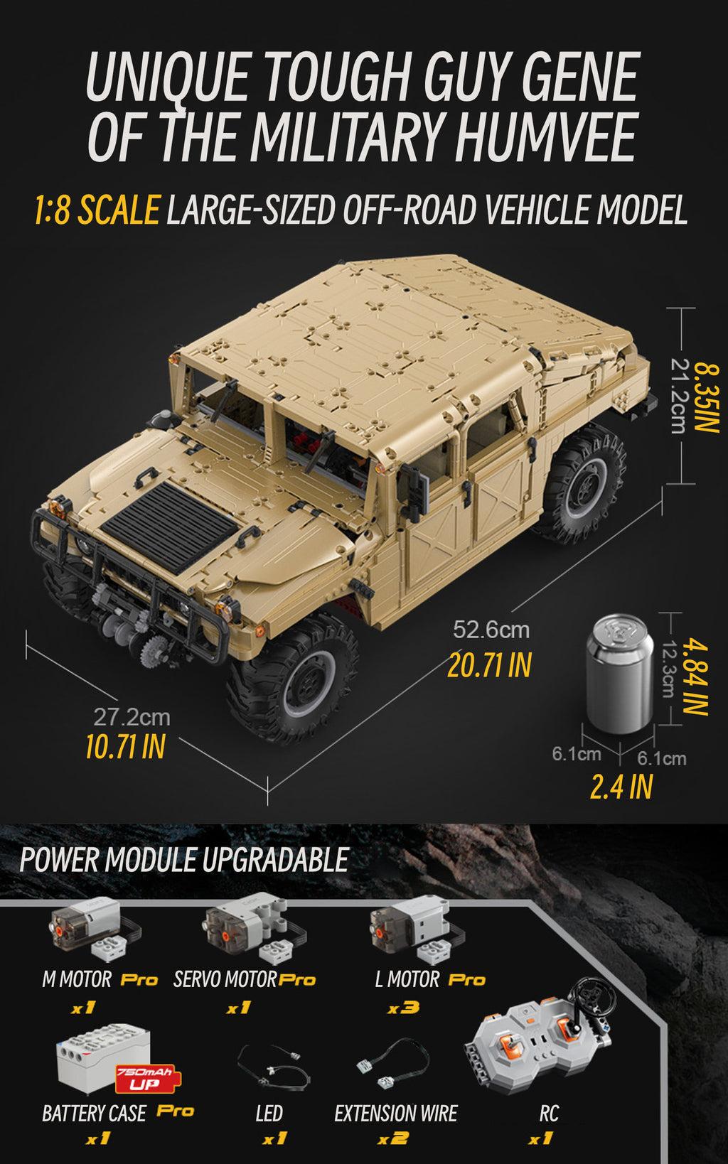 Humvee military off-road vehicle-1:8 scale