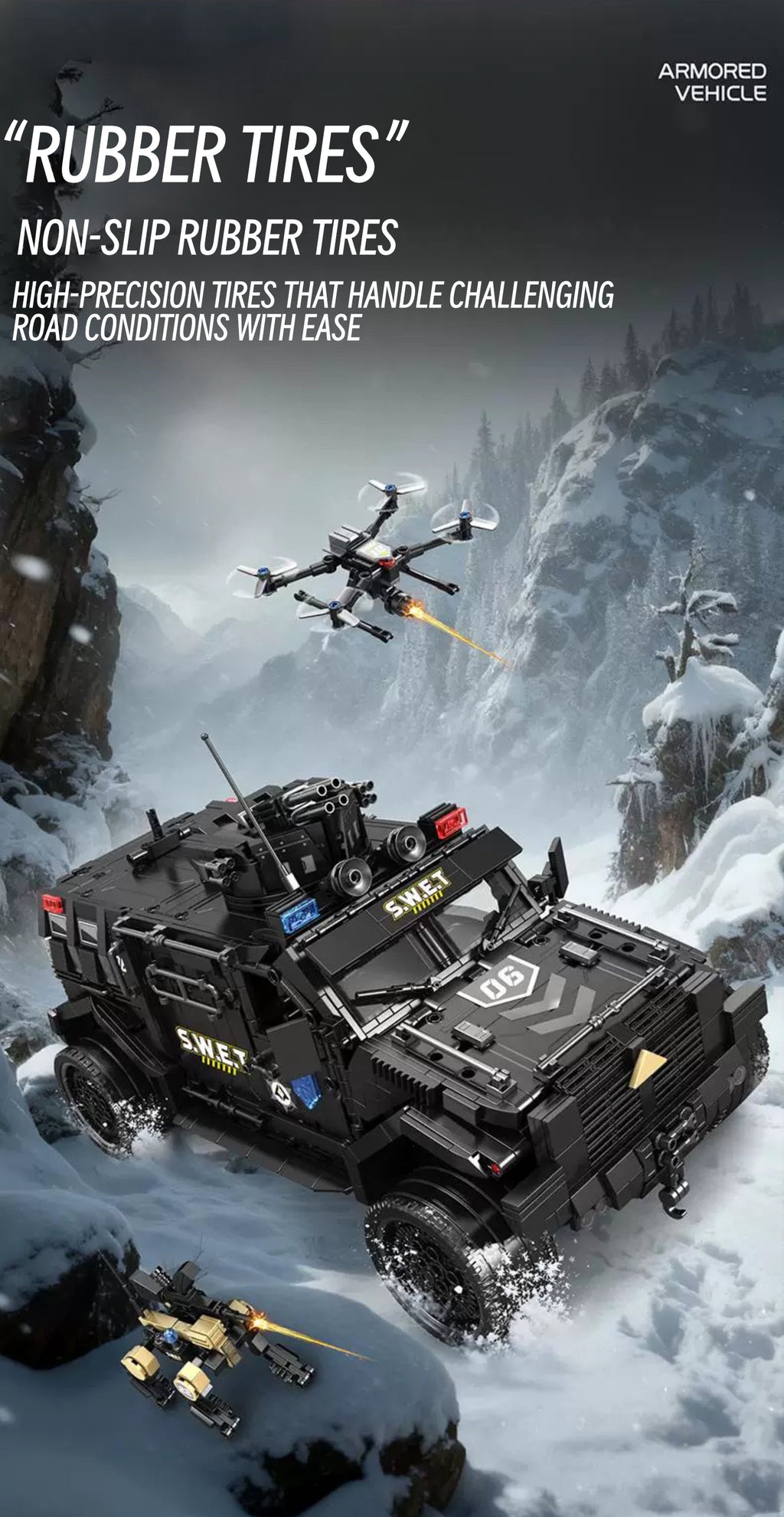 Heavy armored Jeep with a drone& mechnical dog