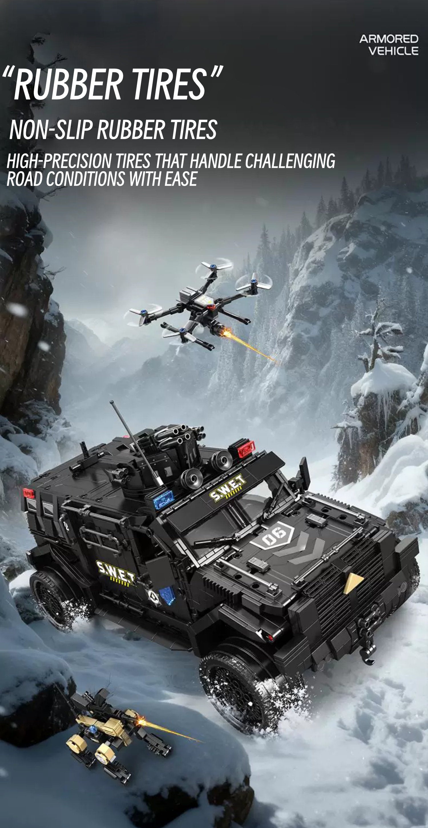 Heavy armored Jeep with a drone& mechnical dog