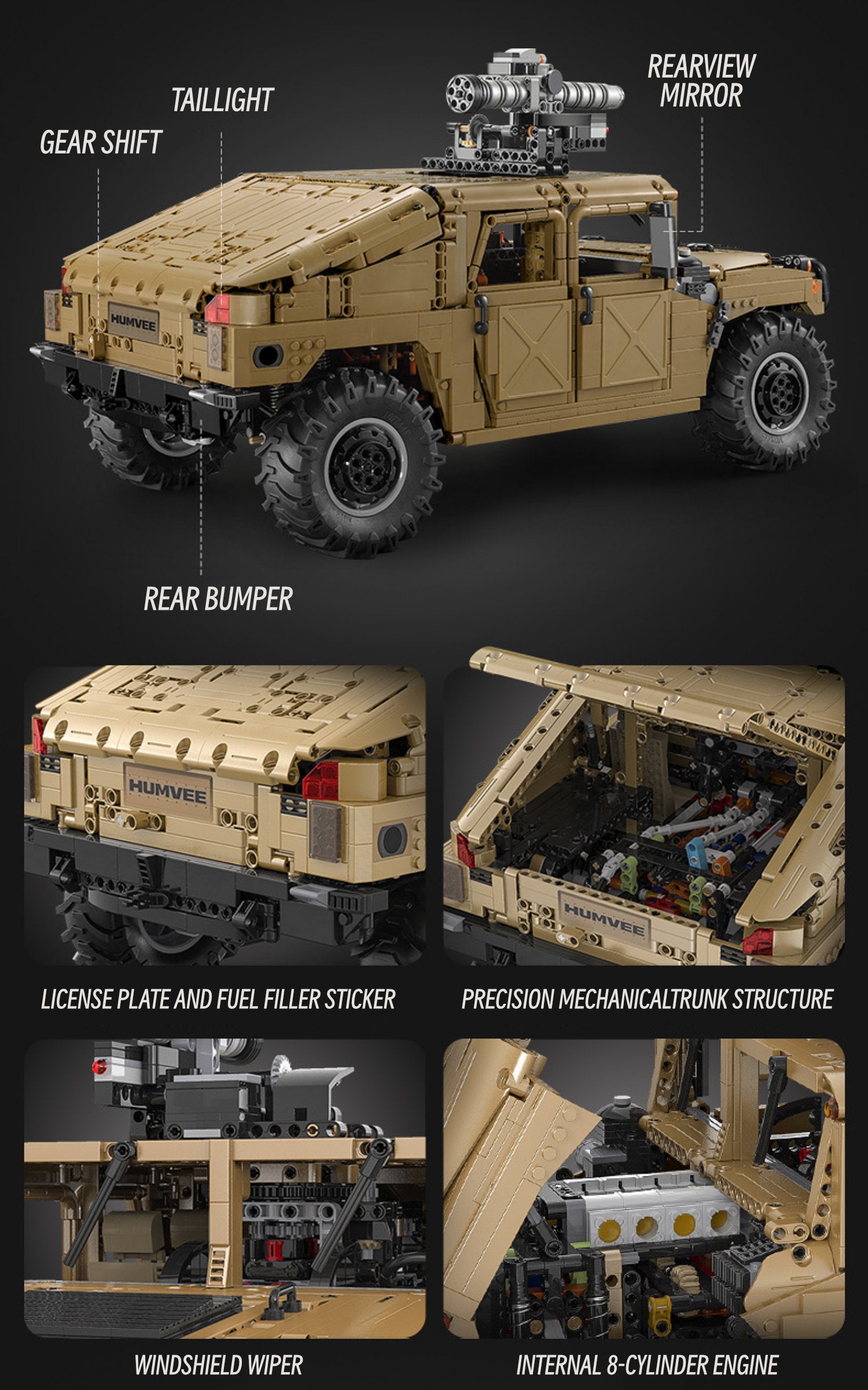 Humvee military off-road vehicle-1:8 scale