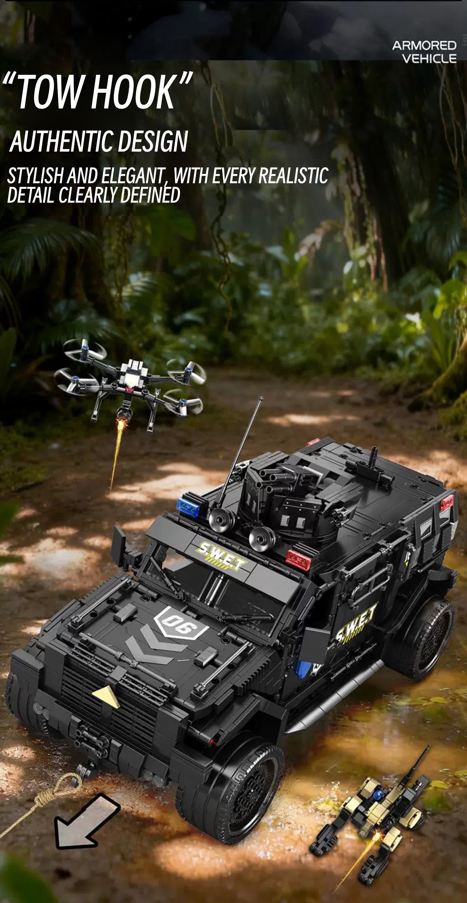 Heavy armored Jeep with a drone& mechnical dog