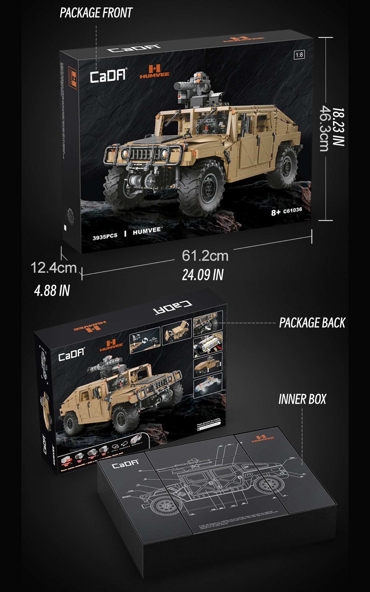 Humvee military off-road vehicle-1:8 scale